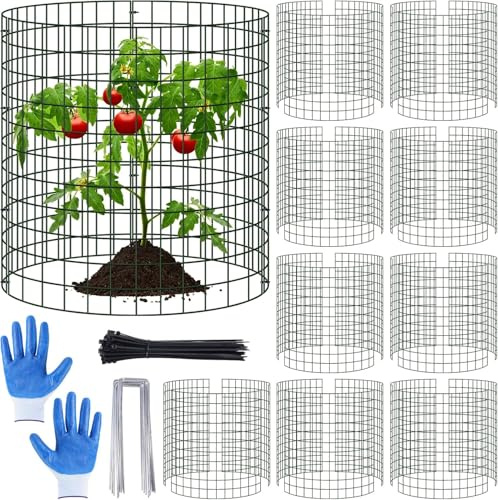 KAHEIGN 30Pcs Plant Protectors from Animals, 36CM x 34CM Pre-Bent Metal Wire Mesh Cages Garden Cloches for Keeping Bunnies Chicken Squirrels Birds Other Out - with Glove, Ground Pegs and Cable Ties