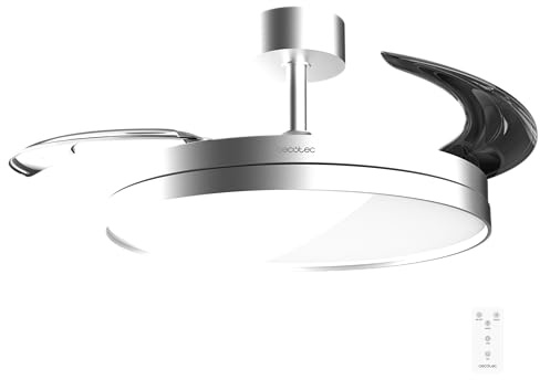 Cecotec Ventilatore da Soffitto con Luce con Pale Retrattili EnergySilence Aero 2440 Invisible Pure Steel. 30 W, Motore DC, Telecomando, Timer 6 h, 6 Velocità, Funzione Inverno-Estate, Aria Silenziosa