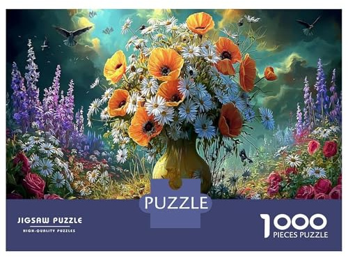 Mohns und Daisies in Goldener Vase Jigsaw Home Decor - 1000 Stücke: Landschaft Spaß Herausforderung Für Erwachsene, Bildungsspiel & Geschenkpuzzle 52x38cm/1000pcs