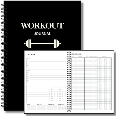 Workout Journal for Men – Fitness Journal & Workout Logbook, Gym Fitness Planner Journal with 52 Weeks of Tracking - Exercise Book for Weight Loss & Training – 8.2 x 6 inches – Spiral Hard-Cover - Black