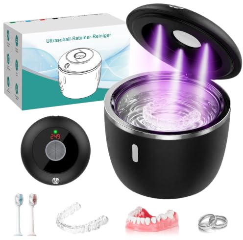 Ultraschallreinigungsgerät, 48kHz Ultraschallreiniger mit 4 Modi, digitalem Timer, Ultrasonic Cleaner für Zahnersatz, Mundschutz, Zahnbürsten, Nachtschutz, Schmuck(Schwarz)
