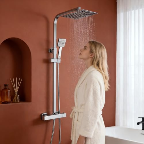 Colonne de Douche Thermostatique STANEW, Ensemble de Douche Set, Salle de Bain Colonne de Douche, Thermostat avec Mitigeur Réglable en Hauteur Système de Douche