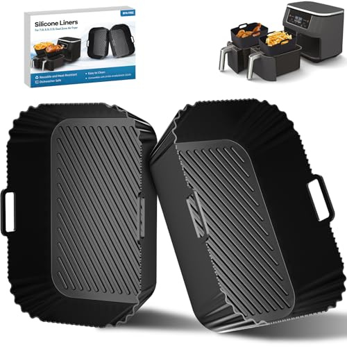 Yikki 2Pack Silicone Air Fryer Liners Accessories for Ninja AF400UK AF300UK | Reusable AirFryer Accessories for Ninja Foodi Dual AF451UK, Tower T1708, COSORI, Instant, Keplin 7.6L 8L 9L 9.5L Baskets