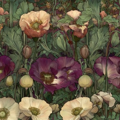 DERUINVAIO Self Adhesive Feature Removable Botanical Art Nouveau Floral Forest Peel and Stick Vinyl Wallpaper Roll, Sticky Lining Paper for Bedroom, Living Room, Kitchen Walls