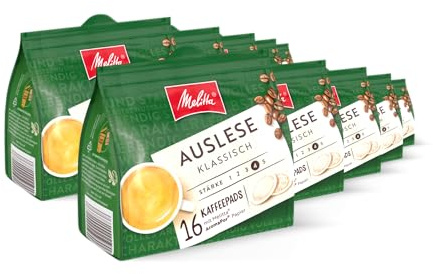 Melitta Auslese klassisch gemahlener Röstkaffee in Kaffee-Pads 10 x 16 Pads, Kaffeepads für Pad-Maschine, starke Röstung, geröstet in Deutschland, Stärke 4, im Tray