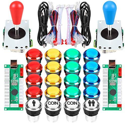 Arcade Kits 2 Player Classique Arcade DIY USB Encoder to PC Joystick Games + 2x Rocker 5Pin + 16x 30mm 5V LED Push Buttons 1 + 2 Players Coin Buttons For Raspberry Pi 1 2 3 3B Mame Fighting Stick