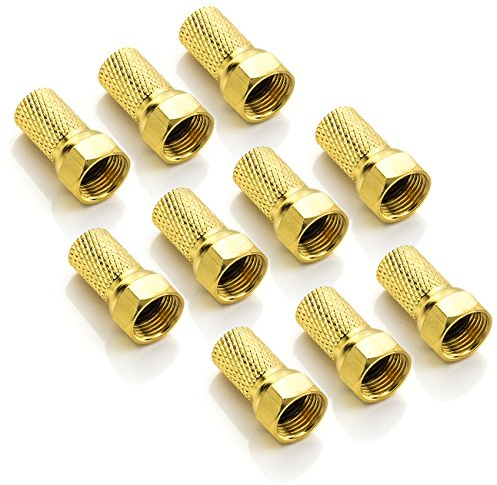 deleyCON F-Stecker Set 7mm schraubbar - 10 Stück - vergoldet - Gummidichtung - für Koaxial Antennenkabel Sat Kabel BK Anlagen LNB Multischalter