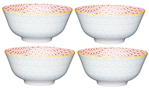KitchenCraft Footed Geometric-Patterned Ceramic Bowls, Ceramic, Multi-Colour, 15.5 x 15.5 x 7.5 cm