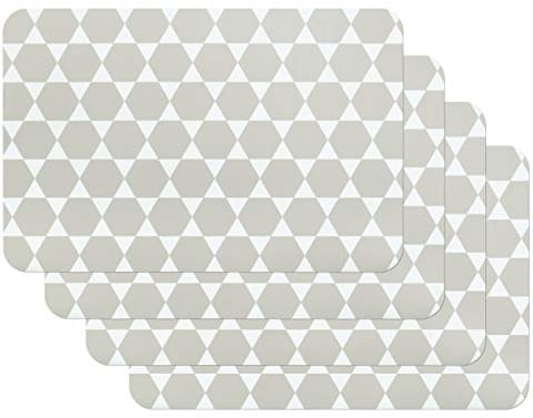 Venilia Caline 59042 Placemat Set for Dining Room Grey Hexagon Vintage Pattern, Set of 4, Wipe-Clean Polypropylene, Food Safe, 45 x 30 cm, 4 Pieces