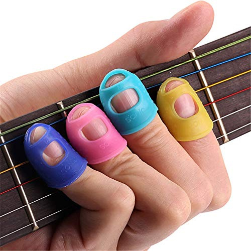 DIVISTAR Fingerschutz für Gitarre, 4-in-1, Silikon, für Gitarre, Ukulele, Bass, Größe L, zufällige Farbe