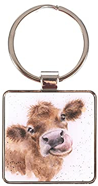 Wrendale Schlüsselanhänger MOOO Cow Kuh 4x4cm weiß braun Metall Silber Design
