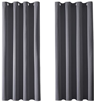 MRTREES Vorhang Blickdicht Gardinen Thermovorhang mit Ösen Verdunklungsvorhang Ösenschal Vorhänge Kurz Modern 160×140cm(H×B) Dunkelgrau 2er Set für Wohnzimmer Schlafzimmer Kinderzimmer