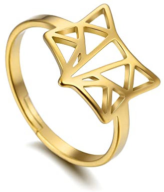 Amaxer Gold Hohl Origami Fox Damenring Edelstahl Verstellbarer Tierring