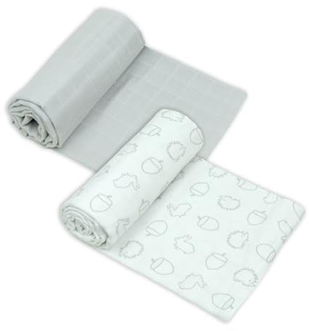 MuslinZ Baby Muslin Squares, Soft, Breathable and Absorbent Newborn Receiving Blanket, Swaddles XL 100x90cms 100% Cotton (2 Pack) (Woodland)