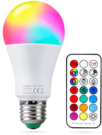 REYLAX Farbige Leuchtmittel LED RGBW Lampe E27 10W, Warmweiß 3000K Dimmbare Edison Glühbirne Lampen Dual Memory 12 Farben LED Birnen, Kabellos Fernbedienung inklusive, für Bar KTV Party Dec