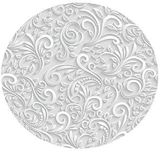 FANSU Runde Tischdecke Wasserabweisende, 3D Blätter Drucken Abwaschbar Gartentischdecke rutschfest Abwischbare Desktop Dekorative Tuch Hotel Bankett Party (Graue Blätter 1,130cm)