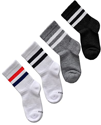 vitsocks Chaussette sport anti ampoule BAMBOU mi haute Enfant (4 PAIRES) garçon fille skate tennis basket, lot 1: blanc noir gris, 31-34