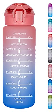 Goothdurs 32oz Motivational Water Bottle with Time Marker Reminder - Water Tracker Bottles with Times to Drink - Leak-Proof BPA Free Hydration Sports Daily Water Bottle Jug with Abnehmbarem Sieb