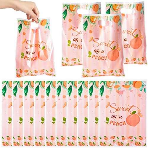 Haooryx 50 Stück Pfirsich Thema Plastiktüten, Kunststoff Leckereien Plätzchen Tasche Geschenkver Packungstüten für Kinder Geburtstagsfeier Geburtstag Tüten Mitgebsel Babyparty Dekorationen Pack