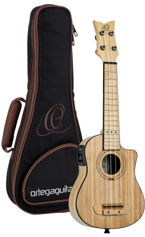 Ortega Guitars Sopran Ukulele Elektro-Akustisch – Bamboo Series – Inklusive Gigbag – Bambus, Natur (RUNAB-SO)