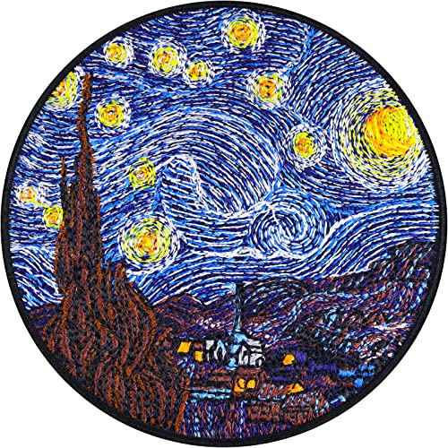 VAN GOGH Aufnäher Sternennacht Bild mit Stickerei zum annähen - Vincent van Gogh Kunstwerk gestickt STARRY NIGHT Patch Applikation Impressionismus Realismus Kunst Aufkleber - 80x80mm