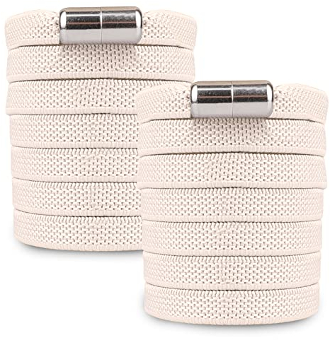 SULPO Elastic rubber laces without ties, flat, with screw closure, Beige 2 pairs, One Size