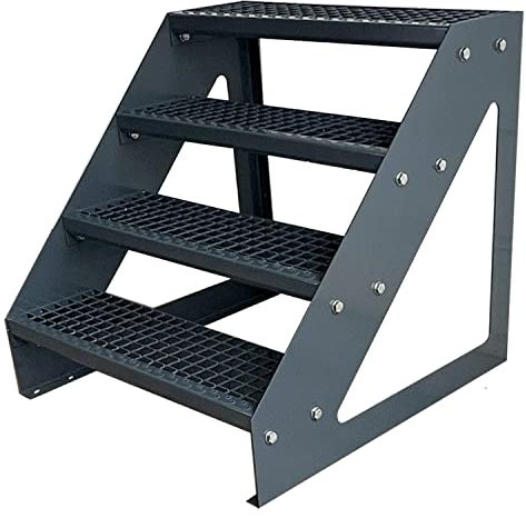 Kaminbau Mierzwa Premium Stahl Treppe Freistehend Verzinkt & komplett Anthrazit Pulverbeschichtet 4 Stufen (Breite 100 cm) (Höhe 76 cm) Wetterfest Gitterroststufe Gartentreppe