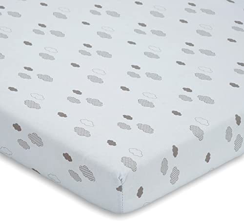 FabiMax Jersey Spannbettlaken für Beistellbett und Wiege, 55 x 90 cm, hellgrau/graue Wolken