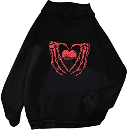 Kontra K Hoodie Damen süßes Sweatshirt Kawaii Langarm Hoodie Herz Druck Pullover Tops für Teenager Frauen Kleidung Wärmepullover