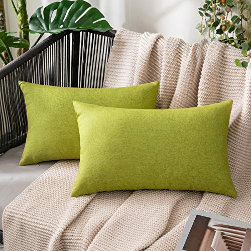MIULEE 2er Set Wasserdicht Kissenbezug Outdoor Sofakissen Dekokissen Modern Kissenbezüge Dekorativ Kissenhülle Deko aus Polyster Leinen-Optik für Garten Sofa Wohnzimmer Bett 40x60 cm Vegetation Grün