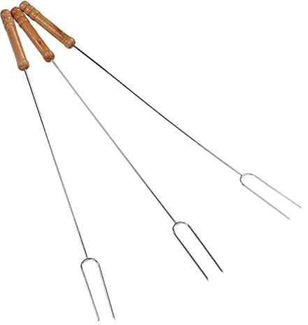 TOPINCN 3Pcs Barbecue Forks Multifunctional Stainless Steel Roasting Stick with Beech Wood Handle for Outdoor BBQ Camping 47.2cm