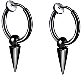 Beydodo Ohrclips ohne Ohrlöcher Edelstahl, Ohrklemme Herren Damen Hängend Kegel Ear Cuff Schwarz Ohrringe Nickelfrei Modeschmuck