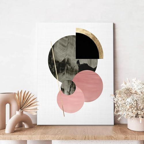 7Fisionart Arte abstracto en blanco y negro para pared, decoración de oro rosa, pintura moderna, cuadros enmarcados para sala de estar, cocina, dormitorio, baño, oficina, 12 x 16 pulgadas
