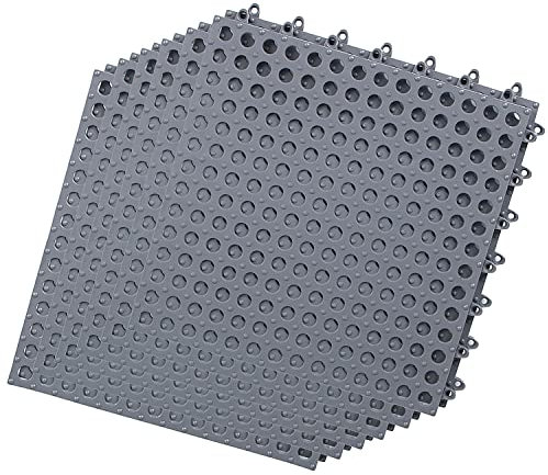 ADVcer Ineinandergreifende Bodenmatten mit Ablauflöchern, 12 Stück, 30x30 cm, modulare Gummi-Bodenbelag, Kissenfliesen, rutschfest, wasserdicht, Balkon, Terrasse und Küche (grau)