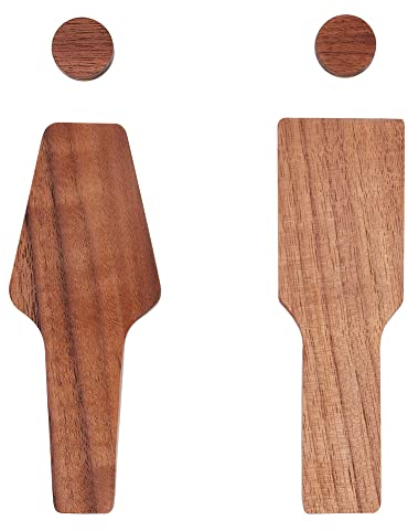 GORGECRAFT Panneau de Toilettes Unisexe en Bois Panneau D'Identification de Toilette en Bois Autocollants Moderne Braille Panneaux de Salle de Bain Publique Hommes Femmes Signalisation de Porte Décor