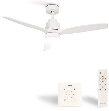 CREATE / WINDSTYLANCE DC/Ventilador de techo con luz blanco con controlador pared y mando / 40W, Silencioso, Ø132 cm, 6 velocidades, temporizador, verano-invierno, doble altura, motor DC