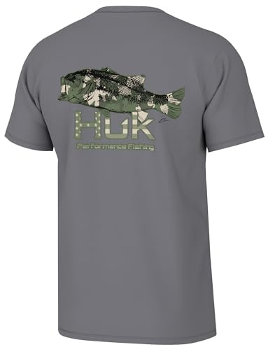 HUK Mens KC Scott Short Sleeve Tee, Performance Fishing T-Shirt, Camo Bass - Night Owl, Large