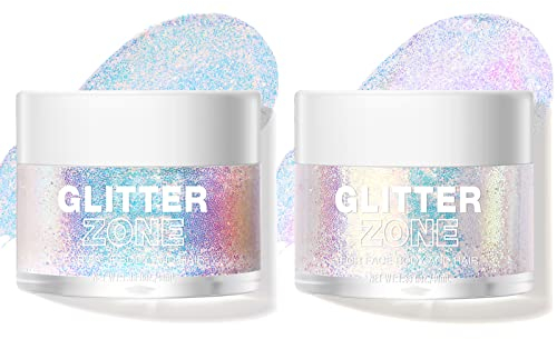 LANGMANNI Holografischer Körper Glitter Gel/Lidschatten Kosmetik-Grade für Körper,Gesicht,Haar und Lippe.Farbveränderndes Glitter Gel unter Licht. -1.35 oz (1# Golden Ocean+2# Sparkling Pink)