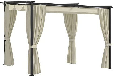 Festnight Metall Garten Pavillon Pergola 3x3 m, Pergola Wasserdicht Sonnendach mit Schiebedach, Vorhängen, Gartenpavillon Mit Markisenschutz für Garten Terrasse, UV Beschattung, Creme