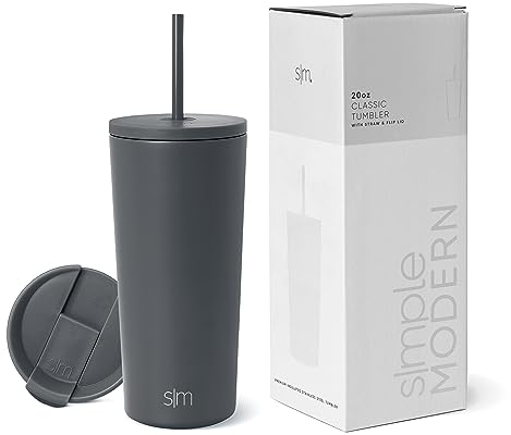Simple Modern Insulated Tumbler with Lid and Straw | Iced Coffee Cup Reusable Stainless Steel Water Bottle Travel Mug | Gifts for Women Men Her Him | Classic Collection | 20oz | Graphite