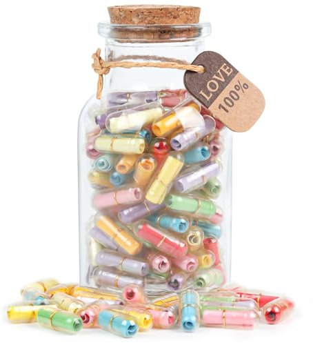 HSXIANG Capsule Letters Message in a Bottle，Message Pills Love Letter Gift for Boyfriend Girlfriend Wife Friend Birthday Christmas Anniversary Valentine Day. (88PCS in a Bottle)