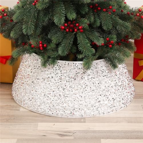 Odot Copri Base per Albero di Natale, Base Decorativo Albero di Natale Anello Gonna, Copertura dell'albero di Natale Ornamenti per Decorazioni per Feste a Casa delle Vacanze (55x72x18cm,Bianco)