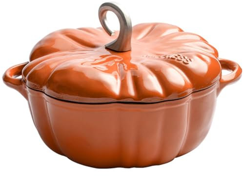 Hgjgwqh Cast Iron Dutch Oven, Pumpkin Shape Cooking Pot Casserole with Lid and Handles, Non-Stick Stew Pot Soup Pot Halloween Cooking Pot Enamel Cookware Crock Pot for Soup Porridge Stew Gift,3.7L