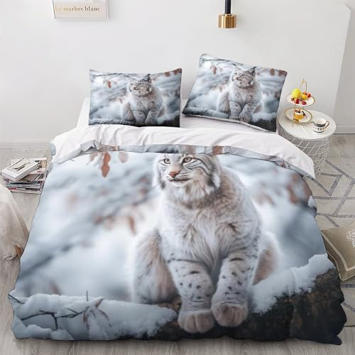 OPSREY Bobpussycat Bettwäsche Weich & Bügwizardrei Luchs Bettbezüge Mit Reißverschluss Bedding Set Mit Kissenbezüge Microfaser Baumwolle Erwachsene Und KinderKing（220x240cm）