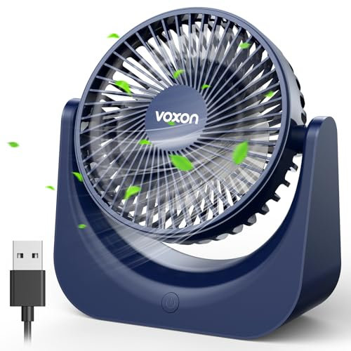 VOXON USB Desk Fan, Small Table Fan with 5 Speeds Adjustable Strong Wind, Personal Silent Bed Fan with 1.5M Cable, Portable Cooling Quiet Desktop Fan for Desktop Office Home Bedroom Kitchen