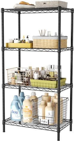 Golpart Verstellbare Aufbewahrungsregale mit 4 Etagen, robustes Metallregal, 272 kg Kapazität, Drahtregal, Organizer für Zuhause, Küche, Büro, Badezimmer, Speisekammer, 30,5 x 55,9 x 110,5 cm, Schwarz
