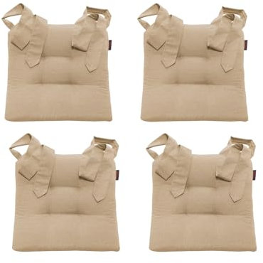 MAGMA Fino Stuhlkissen Sitzkissen Schleifenband Auflage Polster Stuhl Stuhlauflage Rattanstühle extra dick Esszimmerstühle 4er Set Indoor Outdoor (Beige)