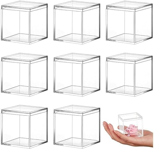 Gokelomg 8 StüCke Transparente Acryl Kunststoff Quadratische Quadratische Schmuckschatulle Mini Aufbewahrungs Kasten mit Deckel Mini Quadratischer BehäLter 120Ml