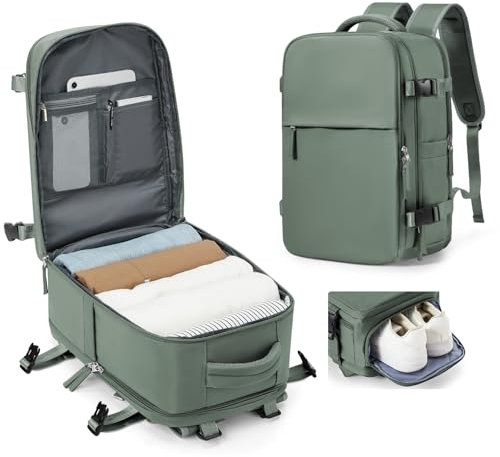 SZLX Zaino Ryanair 40x20x25 Bagaglio a Mano Easyjet Donna Zaino da Viaggio Aereo Borse da Cabina Impermeabile Uomo Adatto a PC da 14 pollici Travel Backpack per Sportivo Trekking,Verde oliva