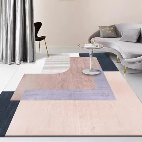 Tapis Decoration Chambre Bebe Fille Decoration de Chambre ado Fille Tapis à Rayures géométriques Rose Violet Gris Deco Chambre Fille ado Moderne 180x250cm